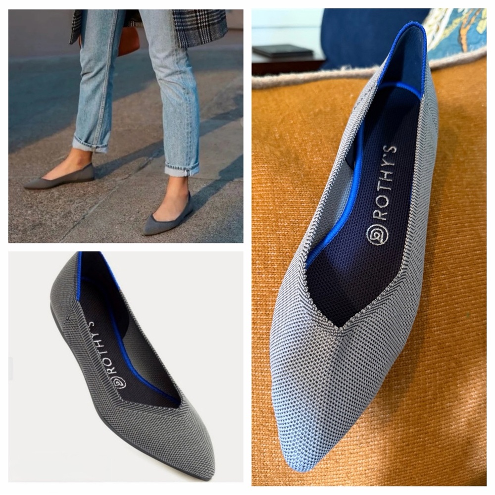 Rothy's Point Birdseye Gray flat size 8 washable sustainable